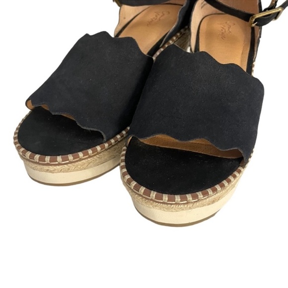 Crown Vintage bohemian black suede wedge platform espadrille chic sandal 8 1/2 - Picture 5 of 15